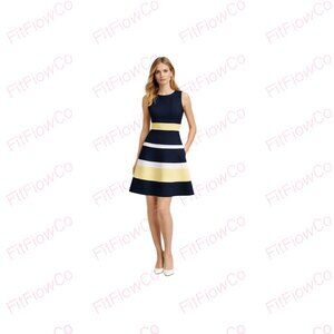 Tommy Hilfiger Colorblock Navy Yellow Fit & Flare Dress Sz 4